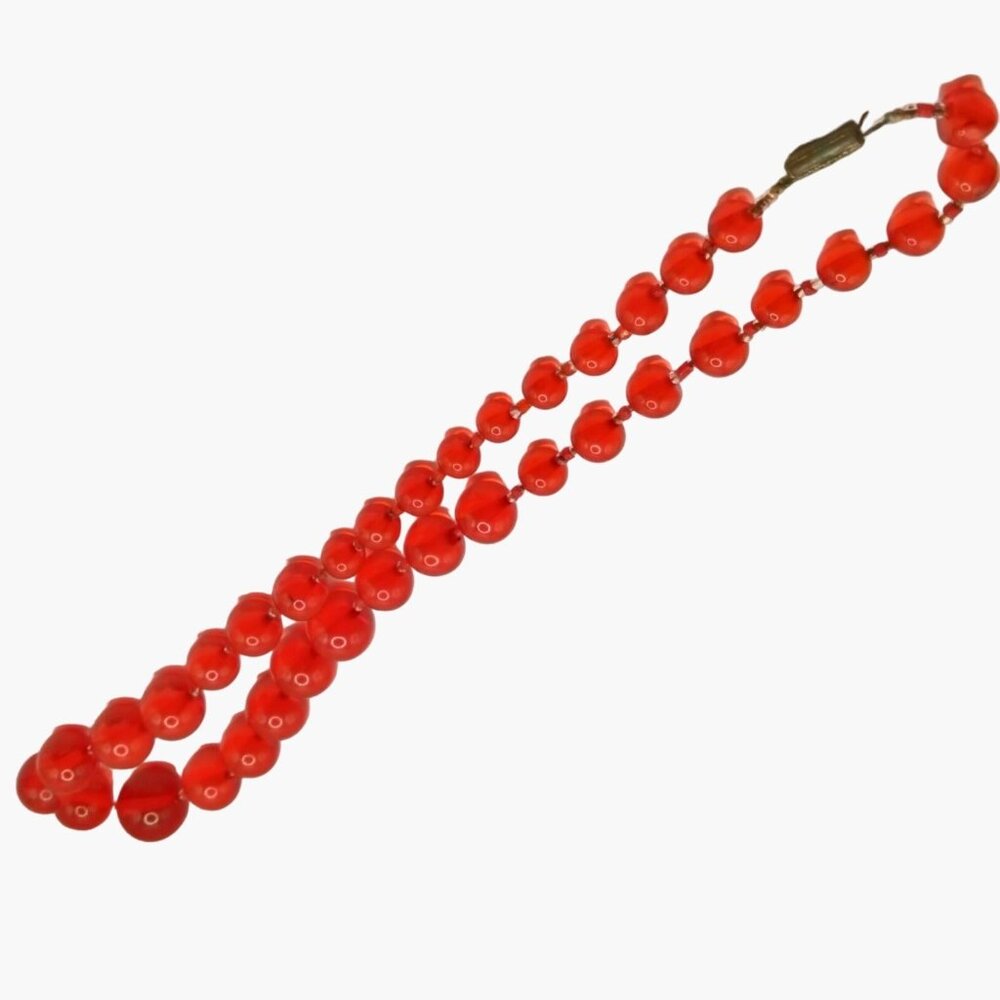 Acrylic Red Bead Necklace Handmade Vintage Womens Jewelry 22 Inch - Picture 3 of 6